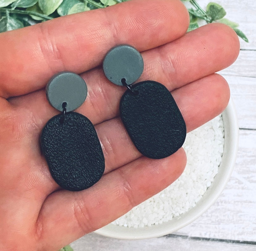 Textured Black & Grey Dangle Earrings