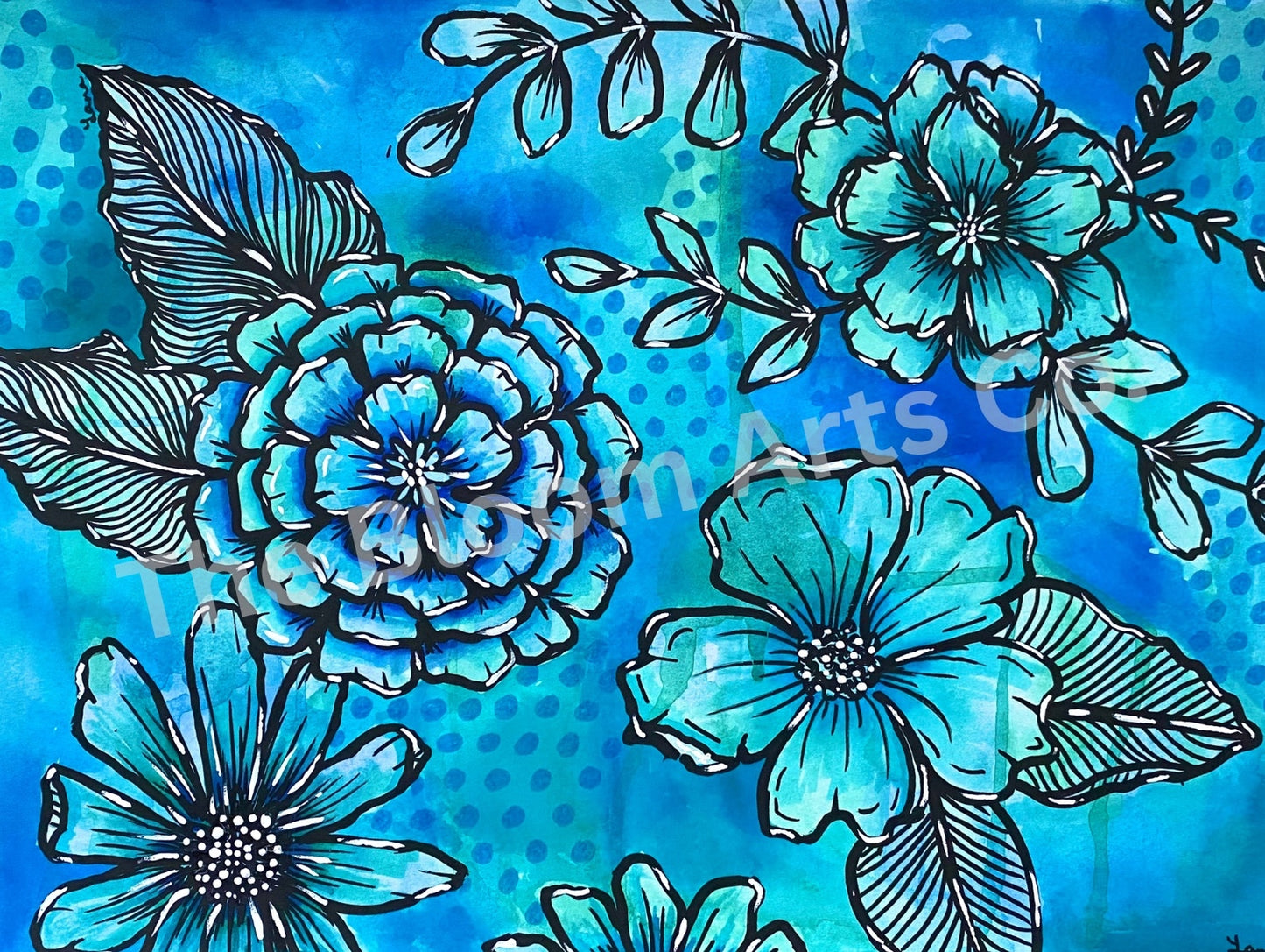 Calming Blue Watercolor Florals Painting