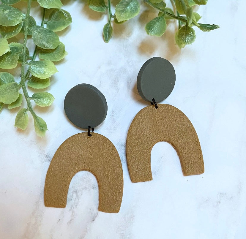 Grey & Tan Textured Dangle Earrings
