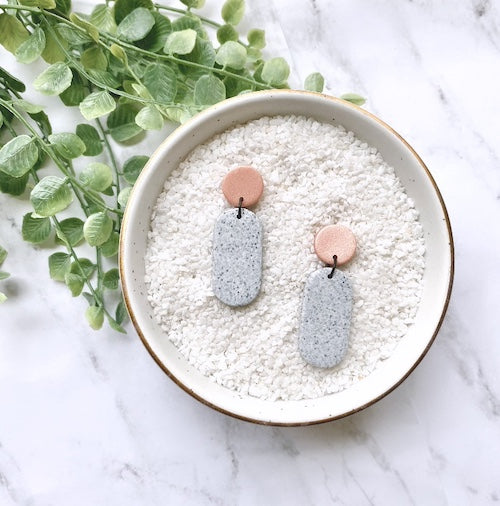 Pink & Granite Oval Drop Earrings
