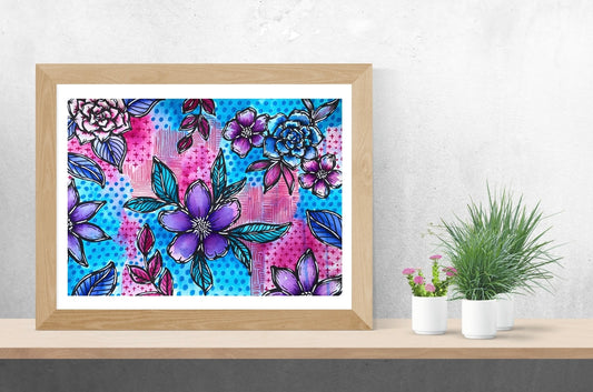 Abstract Floral Painting in Watercolor & Ink