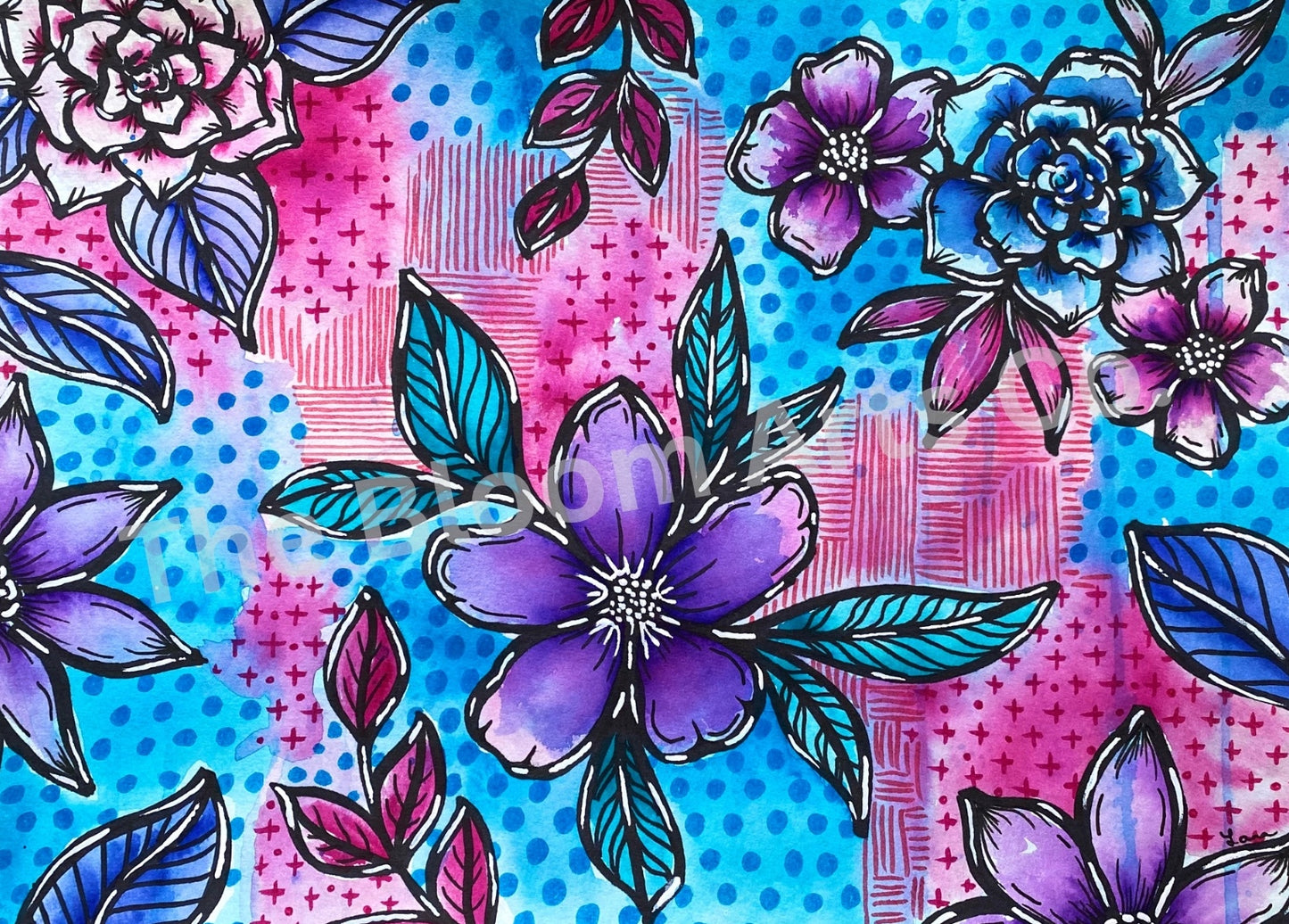 Abstract Floral Painting in Watercolor & Ink