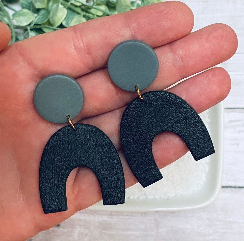 Textured Black & Grey Dangle Earrings