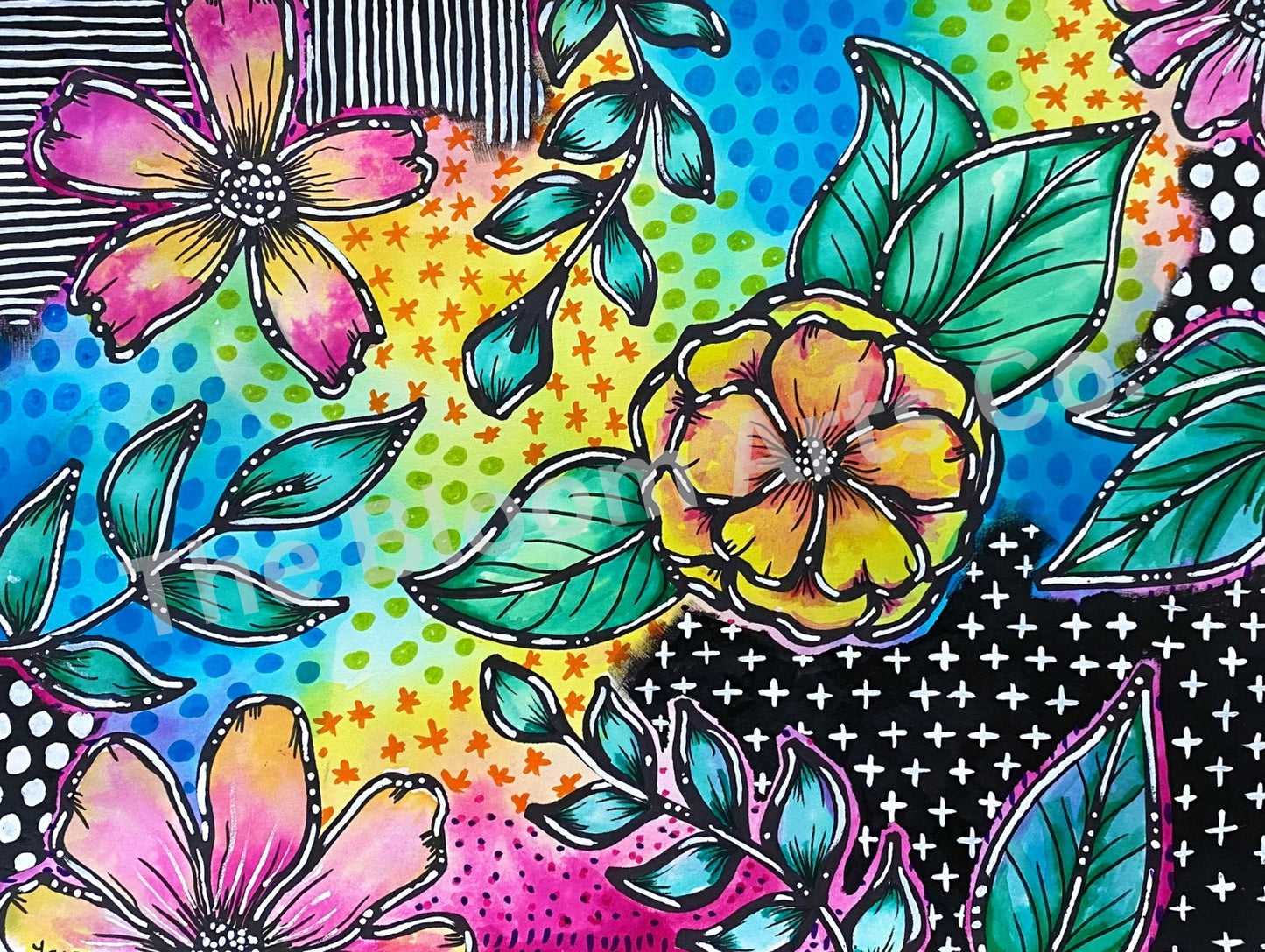 Abstract Flower Painting in Rainbow Colors