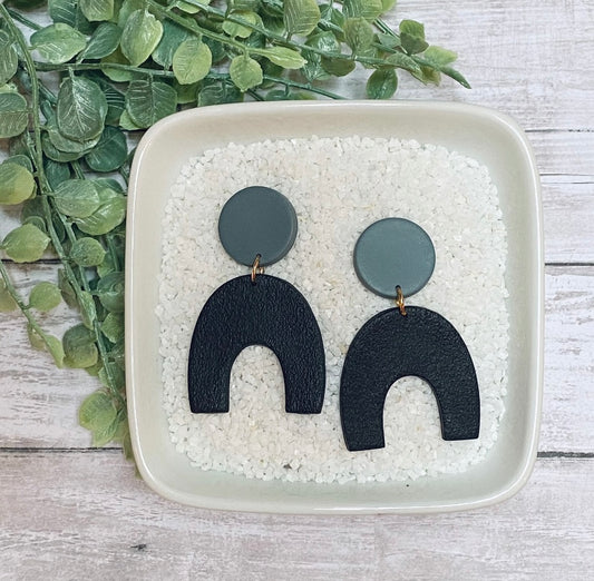 Textured Black & Grey Dangle Earrings