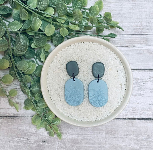 Baby Blue Textured Floral Dangle Earrings