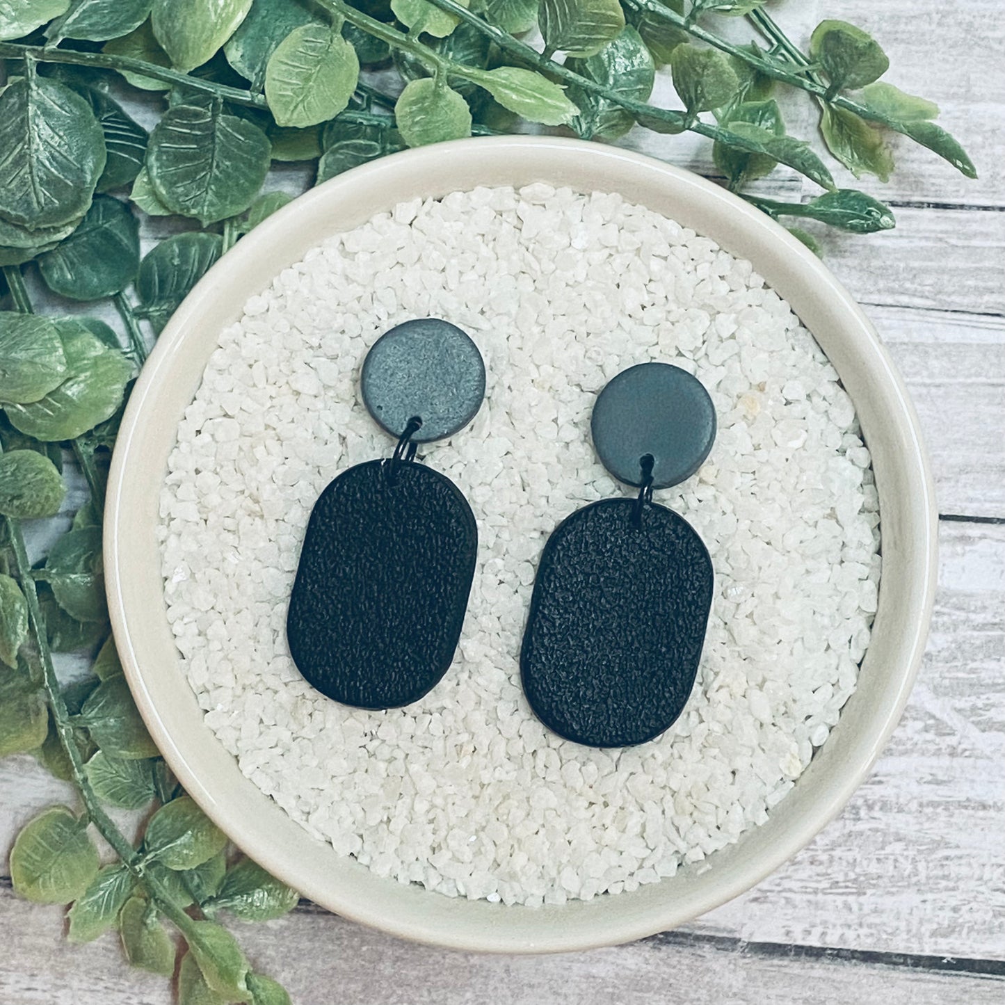 Textured Black & Grey Dangle Earrings