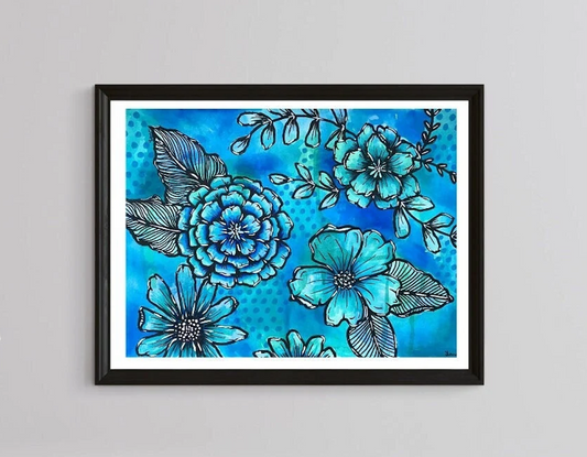 Calming Blue Watercolor Florals Painting