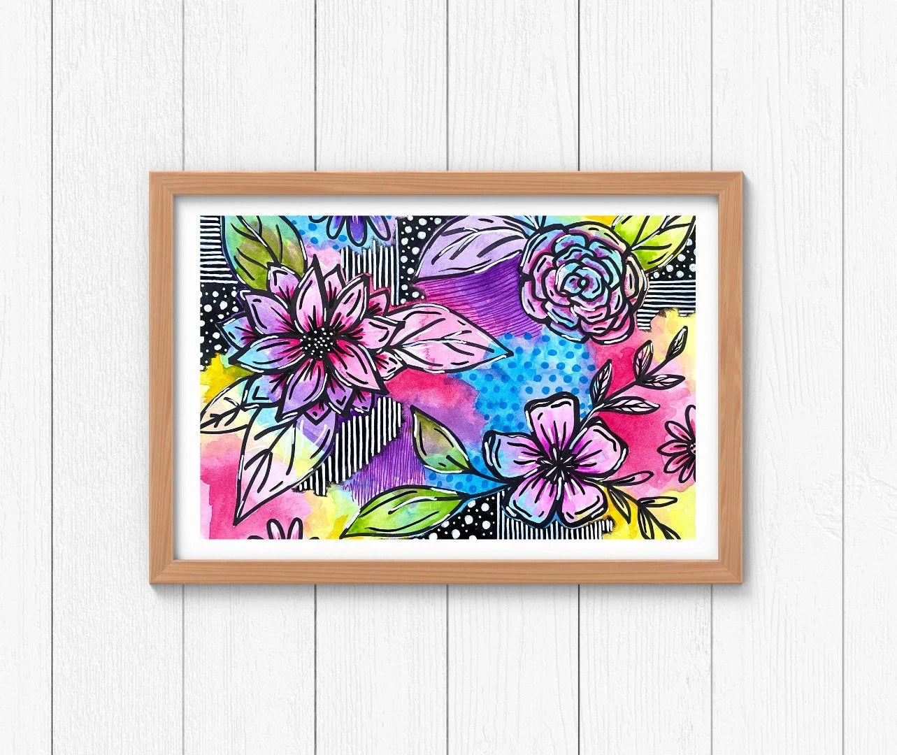 Colorful Abstract Flower Painting in Watercolor & Ink