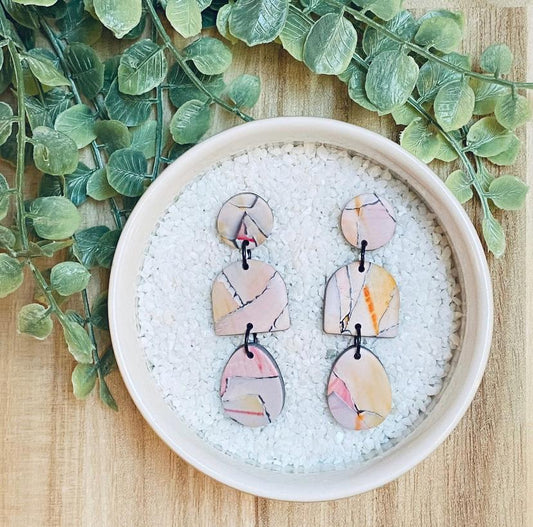 Warm Toned Drop Earrings with Watercolor Marbling